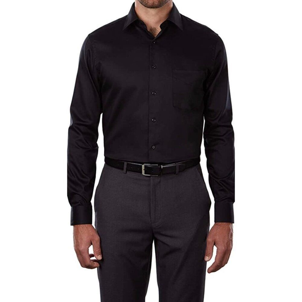 Geoffrey Beene Men Wrinkle Free Black Sateen Long Sleeve Shirt Size XL